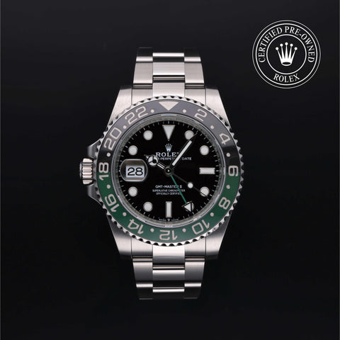 Rolex Certified Pre-Owned GMT Master II in Oyster, 40 mm, Stainless Steel 126720VTNR watch available at Long's Jewelers.