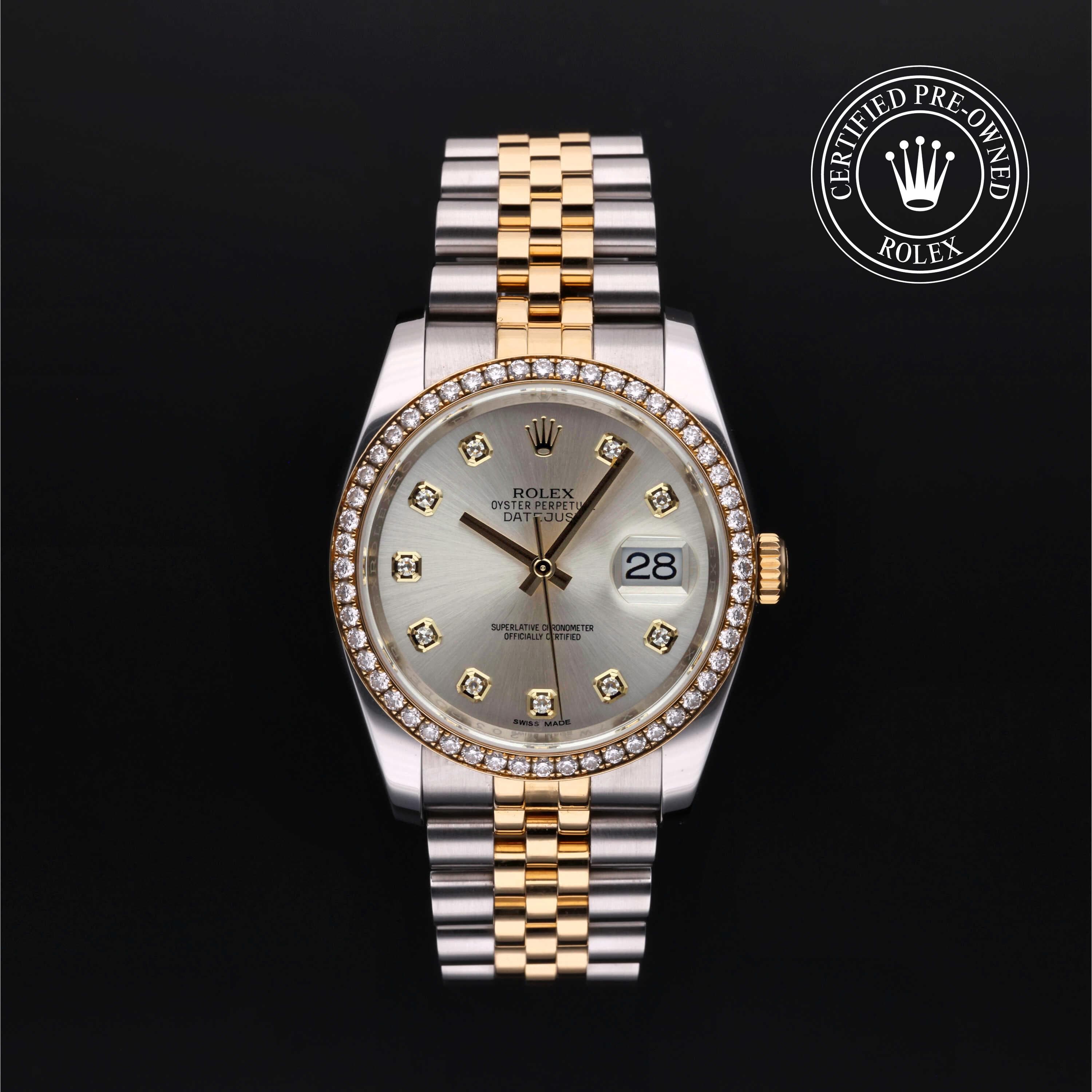 Rolex Certified Pre-Owned Datejust in Jubilee, 36 mm, Stainless Steel and yellow gold 116243 watch available at Long's Jewelers.