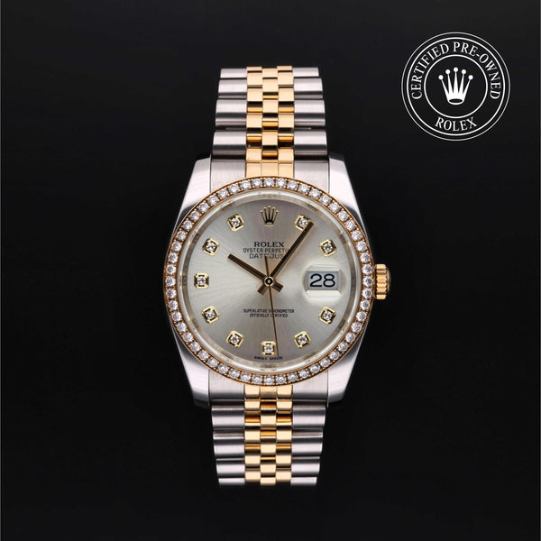 Rolex Certified Pre-Owned Datejust in Jubilee, 36 mm, Stainless Steel and yellow gold 116243 watch available at Long's Jewelers.