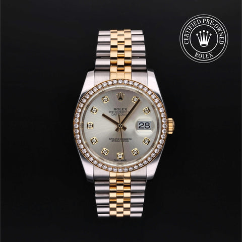 Rolex Certified Pre-Owned Datejust in Jubilee, 36 mm, Stainless Steel and yellow gold 116243 watch available at Long's Jewelers.