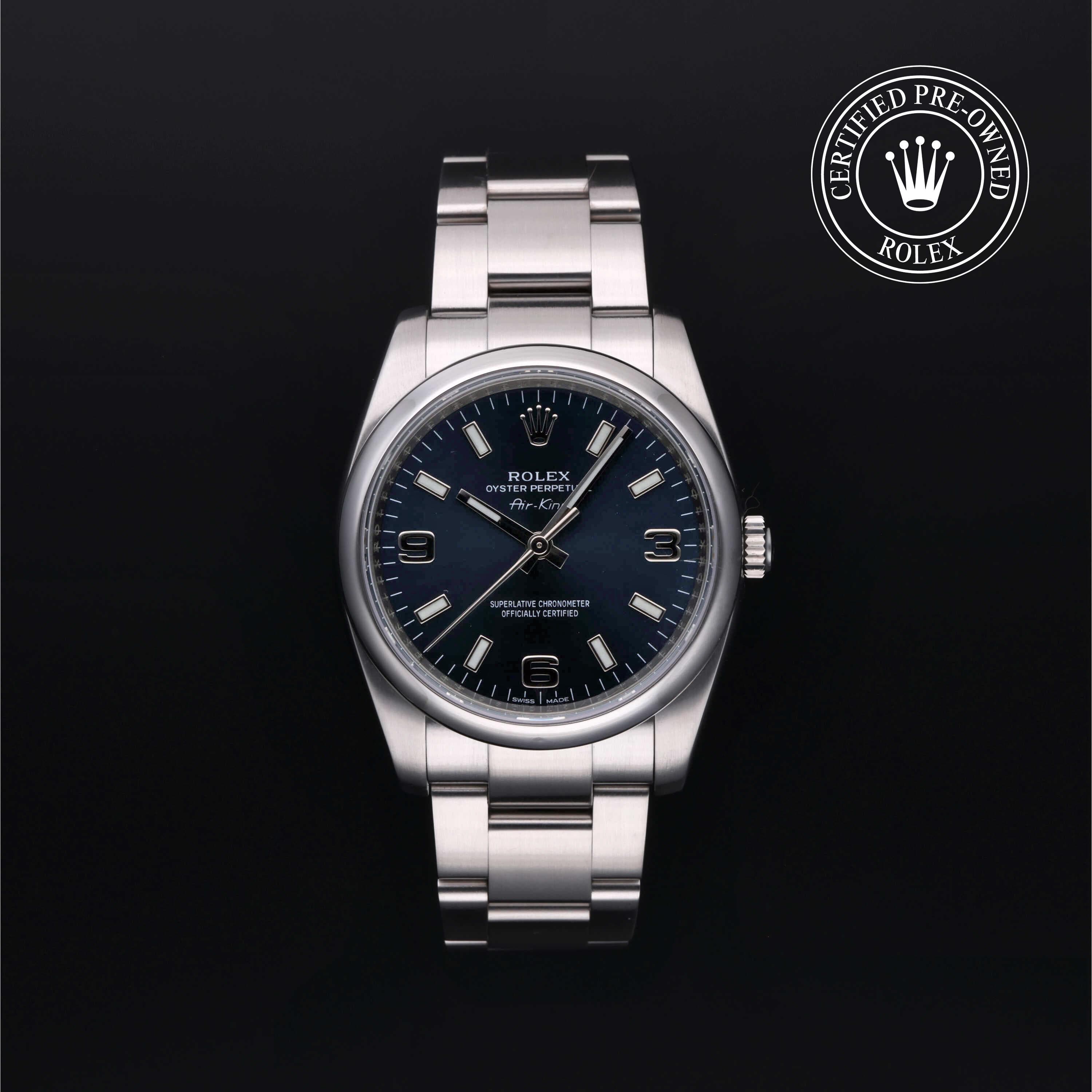 Rolex Certified Pre-Owned Oyster Perpetual in Oyster, 34 mm, Stainless Steel 114200 watch available at Long's Jewelers.