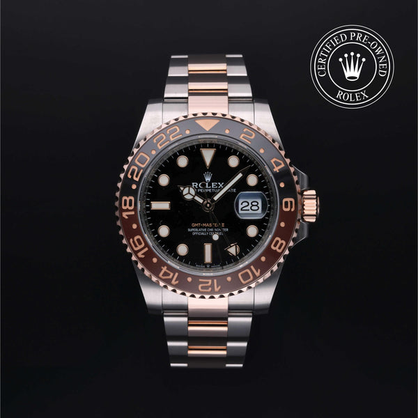 Rolex Certified Pre-Owned GMT Master II in Oyster, 40 mm, Stainless Steel and rose gold 126711CHNR watch available at Long's Jewelers.