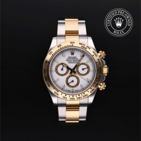 Rolex Certified Pre-Owned Cosmograph Daytona in Oyster, 40 mm, Stainless Steel and yellow gold 126503 watch available at Long's Jewelers.