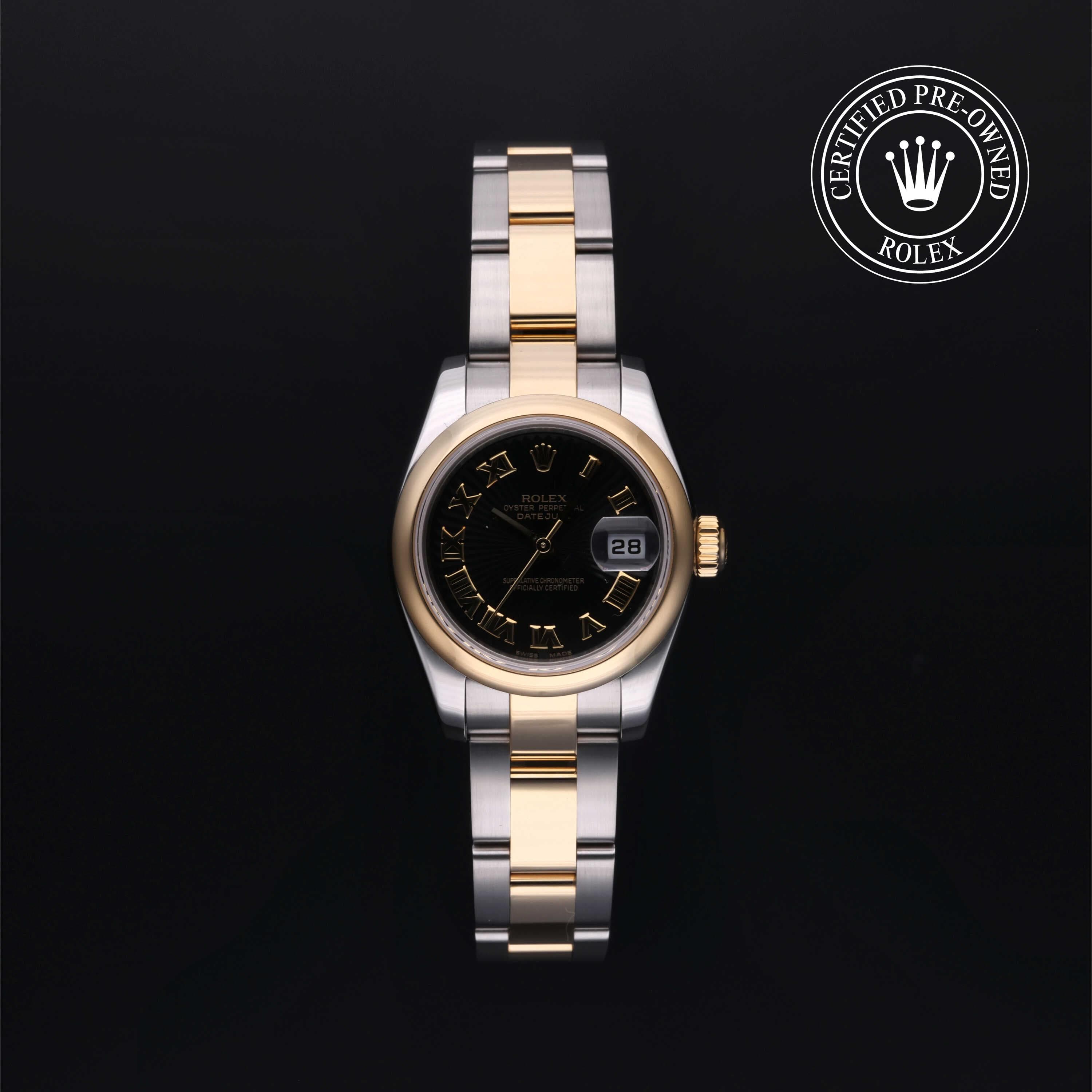 Rolex Certified Pre-Owned Lady-Datejust in 26 mm, Stainless Steel and yellow gold 179163 watch available at Long's Jewelers.