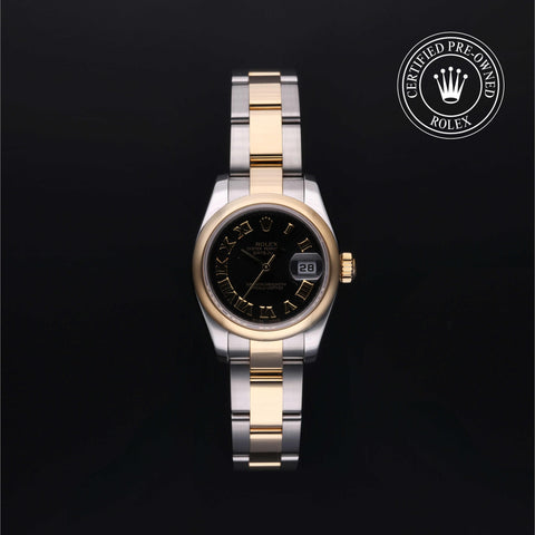 Rolex Certified Pre-Owned Lady-Datejust in 26 mm, Stainless Steel and yellow gold 179163 watch available at Long's Jewelers.