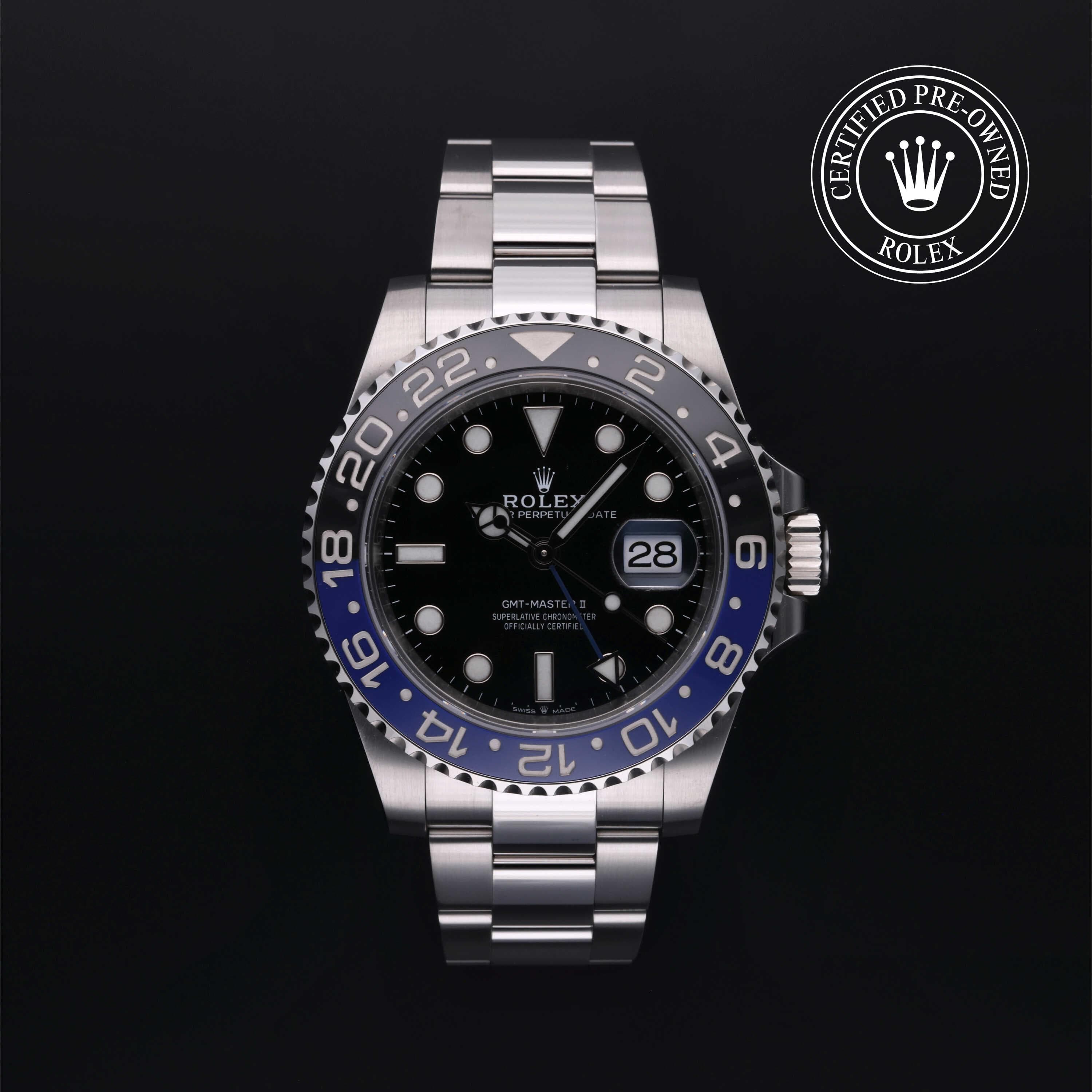 Rolex Certified Pre-Owned GMT Master II in Oyster, 40 mm, Stainless Steel 126710BLNR watch available at Long's Jewelers.