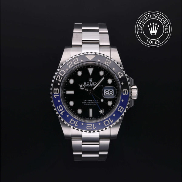 Rolex Certified Pre-Owned GMT Master II in Oyster, 40 mm, Stainless Steel 126710BLNR watch available at Long's Jewelers.