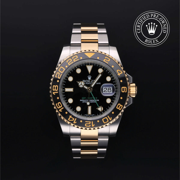 Rolex Certified Pre-Owned GMT Master II in Oyster, 40 mm, Stainless Steel and yellow gold 116713LN watch available at Long's Jewelers.