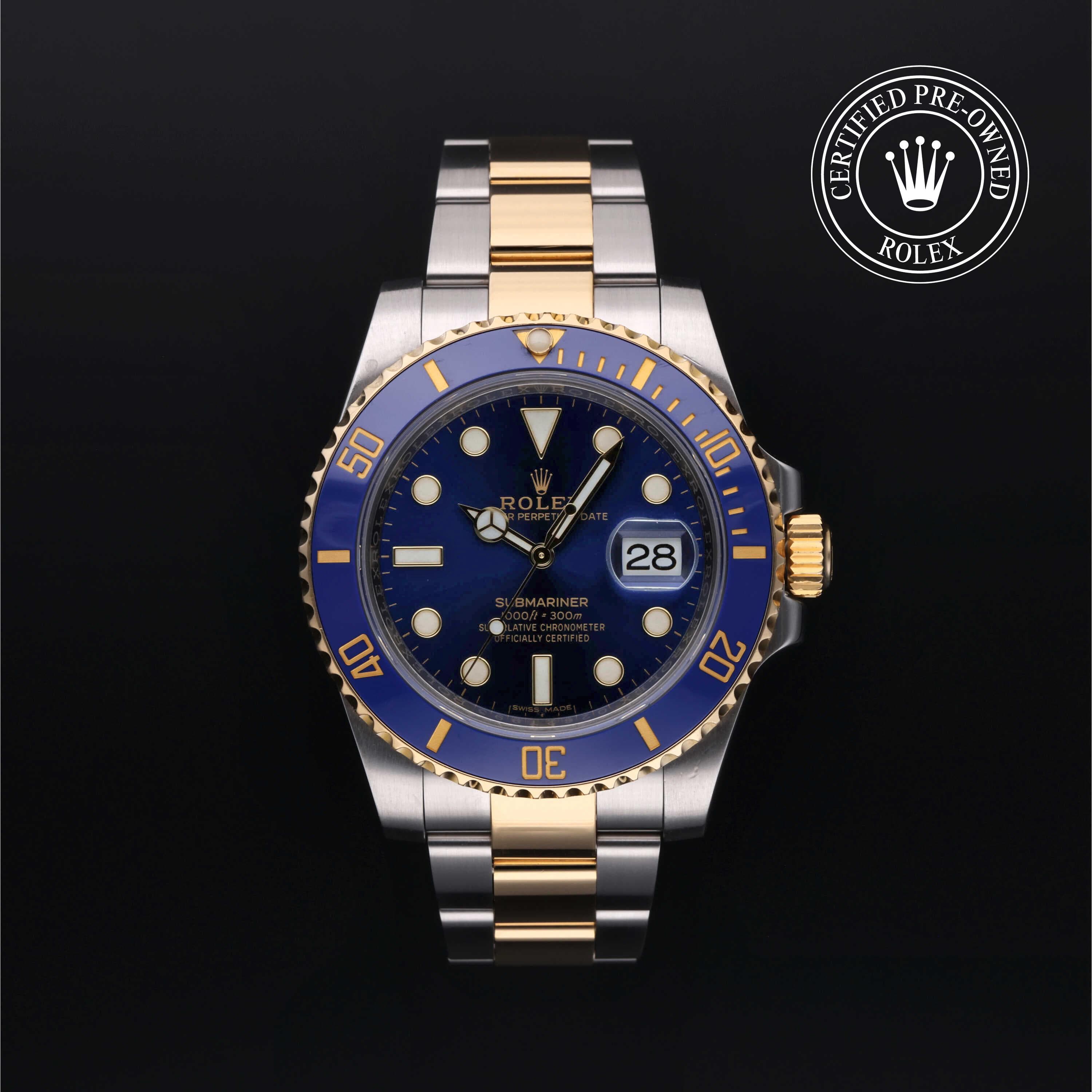 Rolex Certified Pre-Owned Submariner Date in Oyster, 40 mm, Stainless Steel and yellow gold 116613LB watch available at Long's Jewelers.