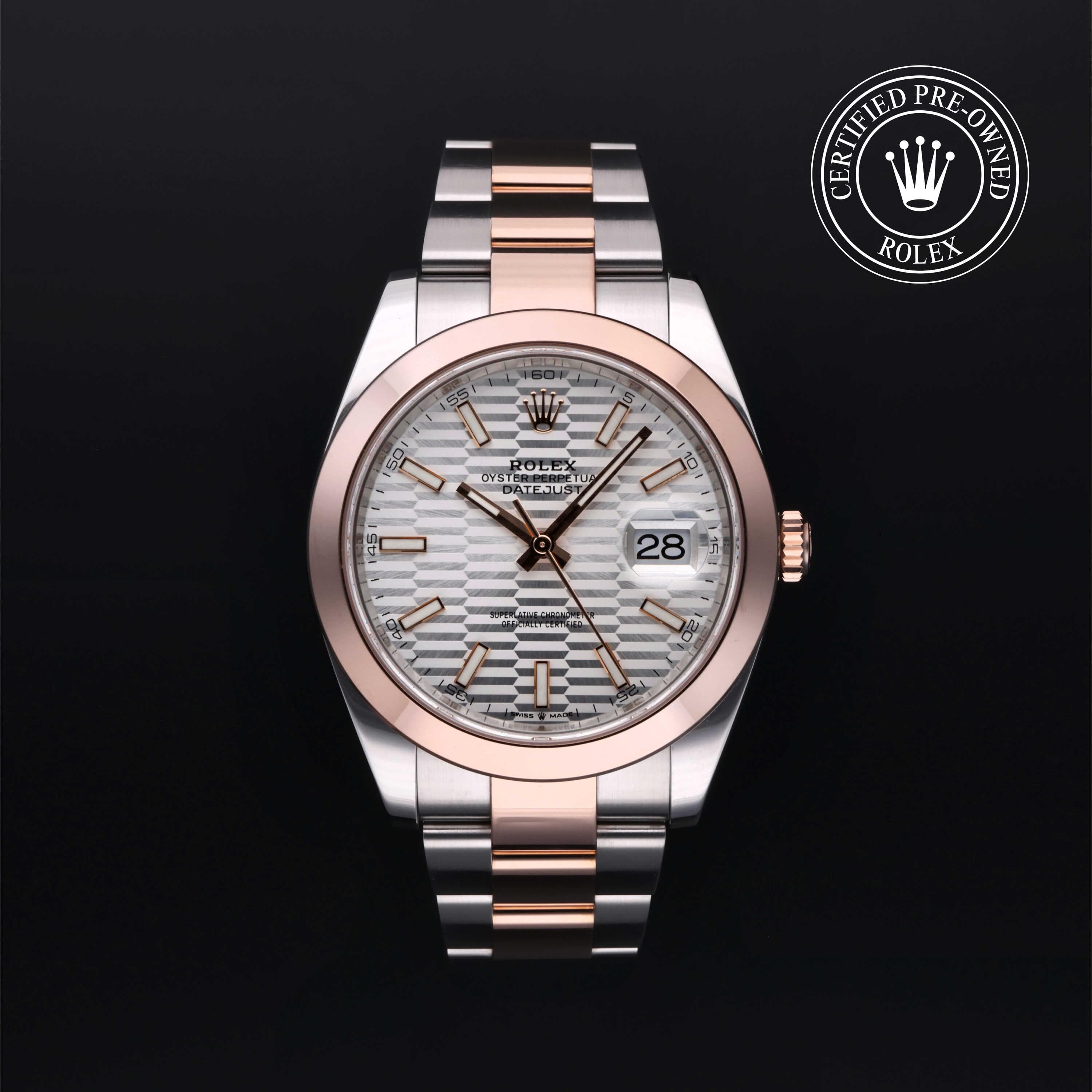Rolex Certified Pre-Owned Datejust in Oyster, 41 mm, Stainless Steel and rose gold 126301 watch available at Long's Jewelers.