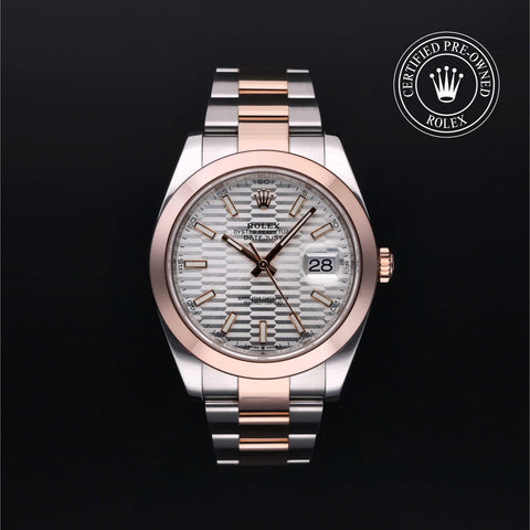 Rolex Certified Pre-Owned Datejust in Oyster, 41 mm, Stainless Steel and rose gold 126301 watch available at Long's Jewelers.