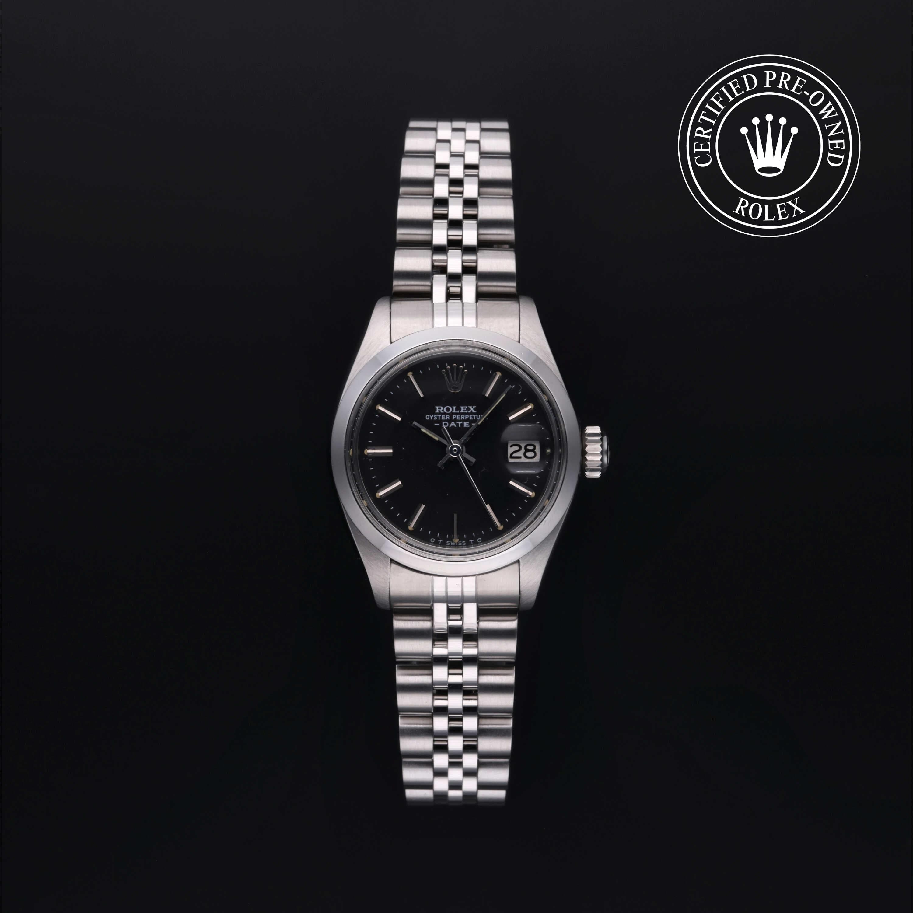 Rolex Certified Pre-Owned Oyster Perpetual Date in Jubilee, 26 mm, Stainless Steel 6916/0 watch available at Long's Jewelers.