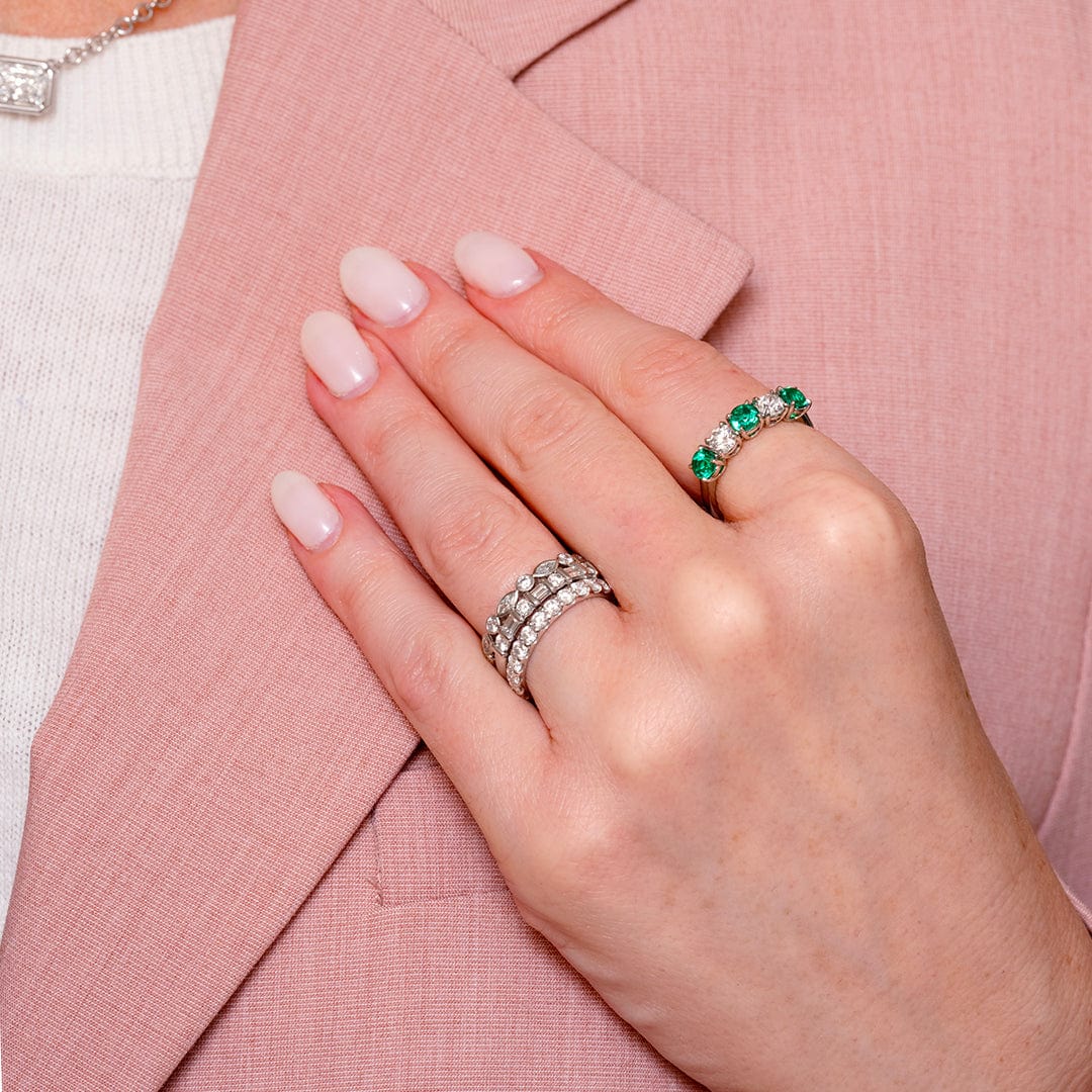 Platinum Alternating Emerald and Diamond Band