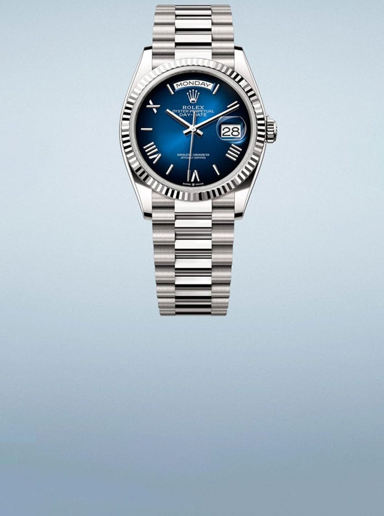 Rolex Day-Date on a blue background