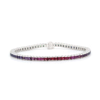 14K White Gold Multi Colored Sapphire Tennis Bracelet