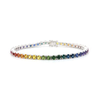 14K White Gold Rainbow Colored Sapphire Tennis Bracelet