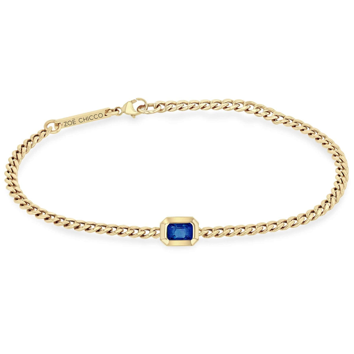 Zoe Chicco 14K Yellow Gold Blue Sapphire Small Curb Chain Bracelet