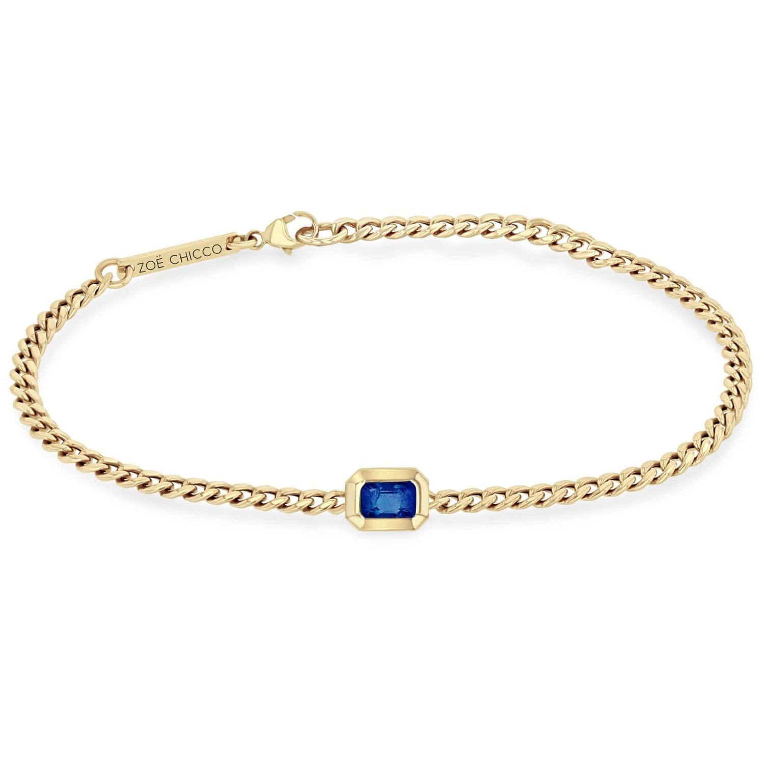 Zoe Chicco 14K Yellow Gold Blue Sapphire Small Curb Chain Bracelet