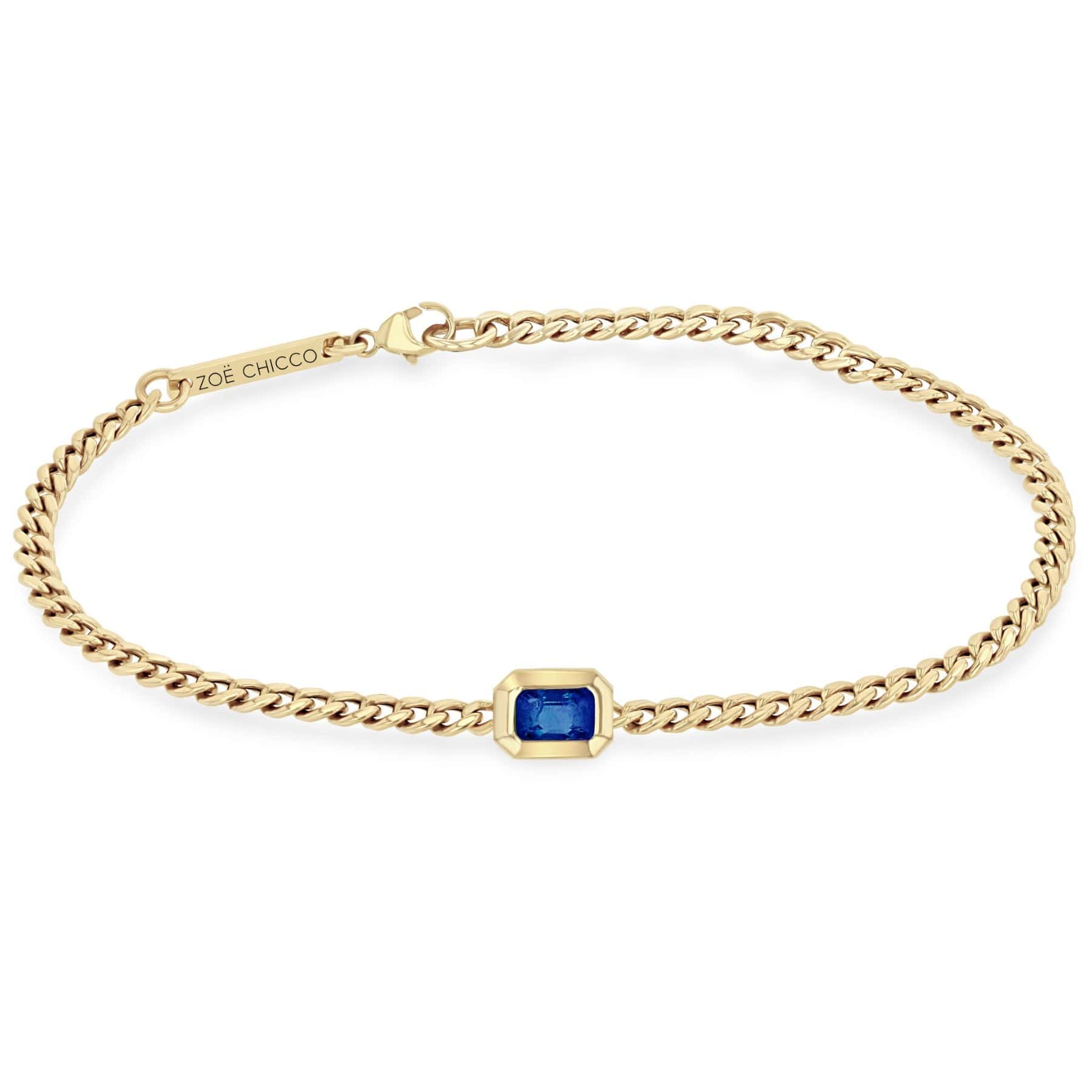 Zoe Chicco 14K Yellow Gold Blue Sapphire Small Curb Chain Bracelet