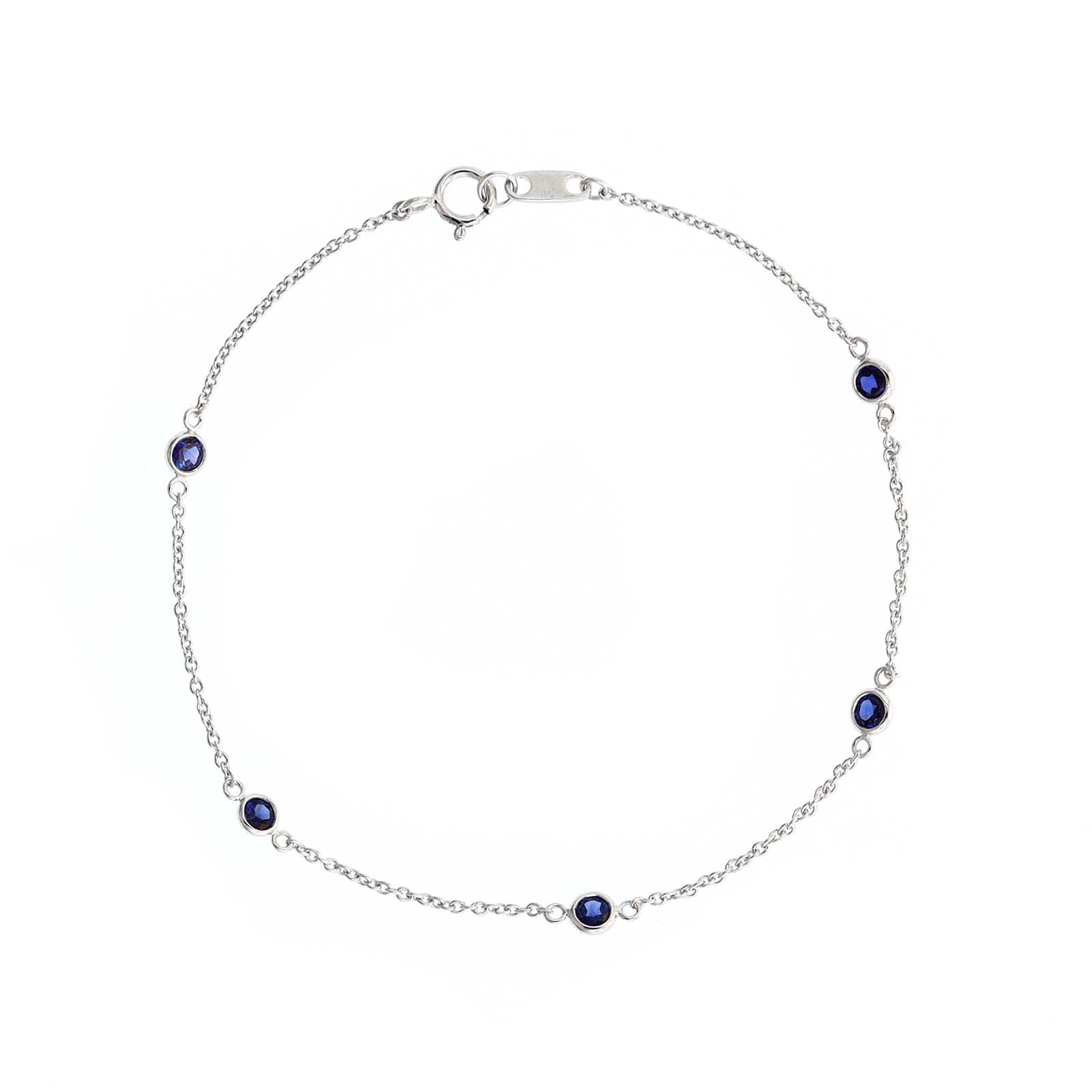 18K White Gold Bezel Set Round Blue Sapphire Bracelet
