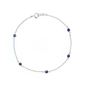 18K White Gold Bezel Set Round Blue Sapphire Bracelet