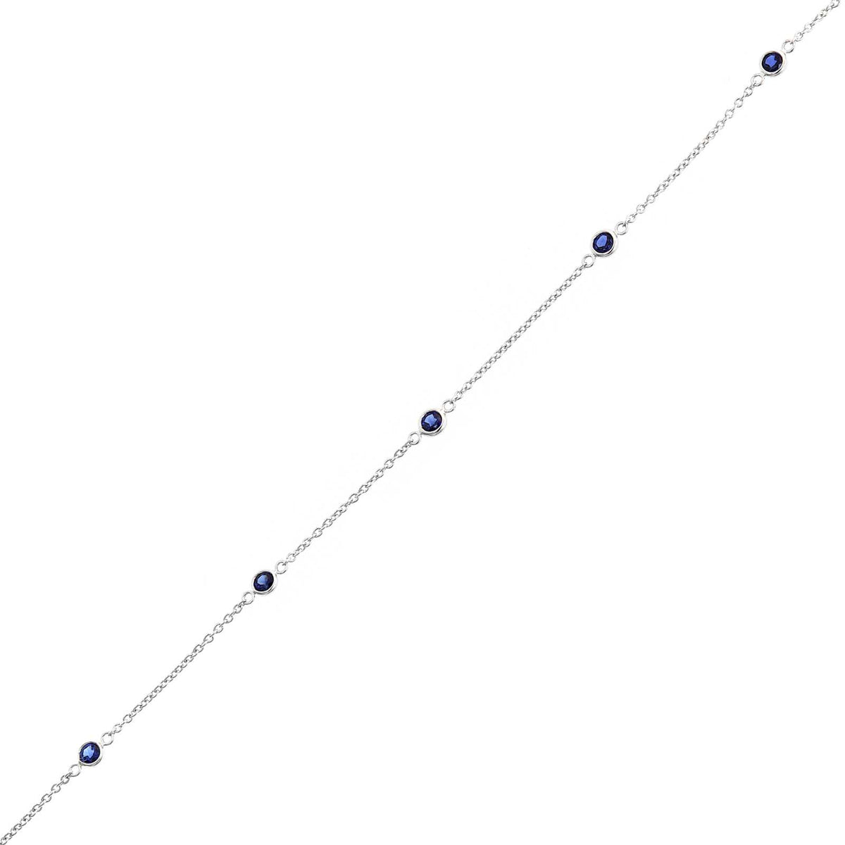 18K White Gold Bezel Set Round Blue Sapphire Bracelet