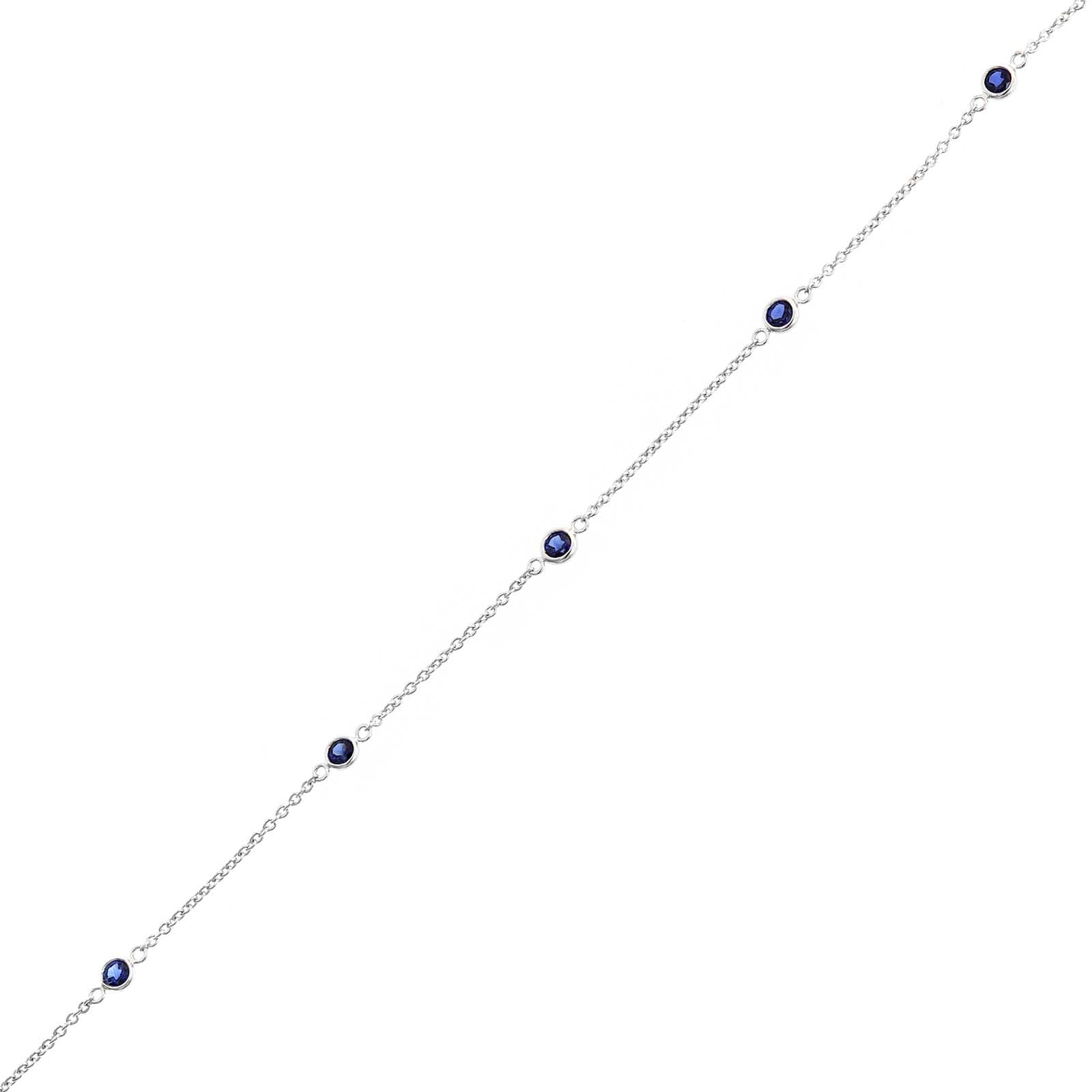 18K White Gold Bezel Set Round Blue Sapphire Bracelet