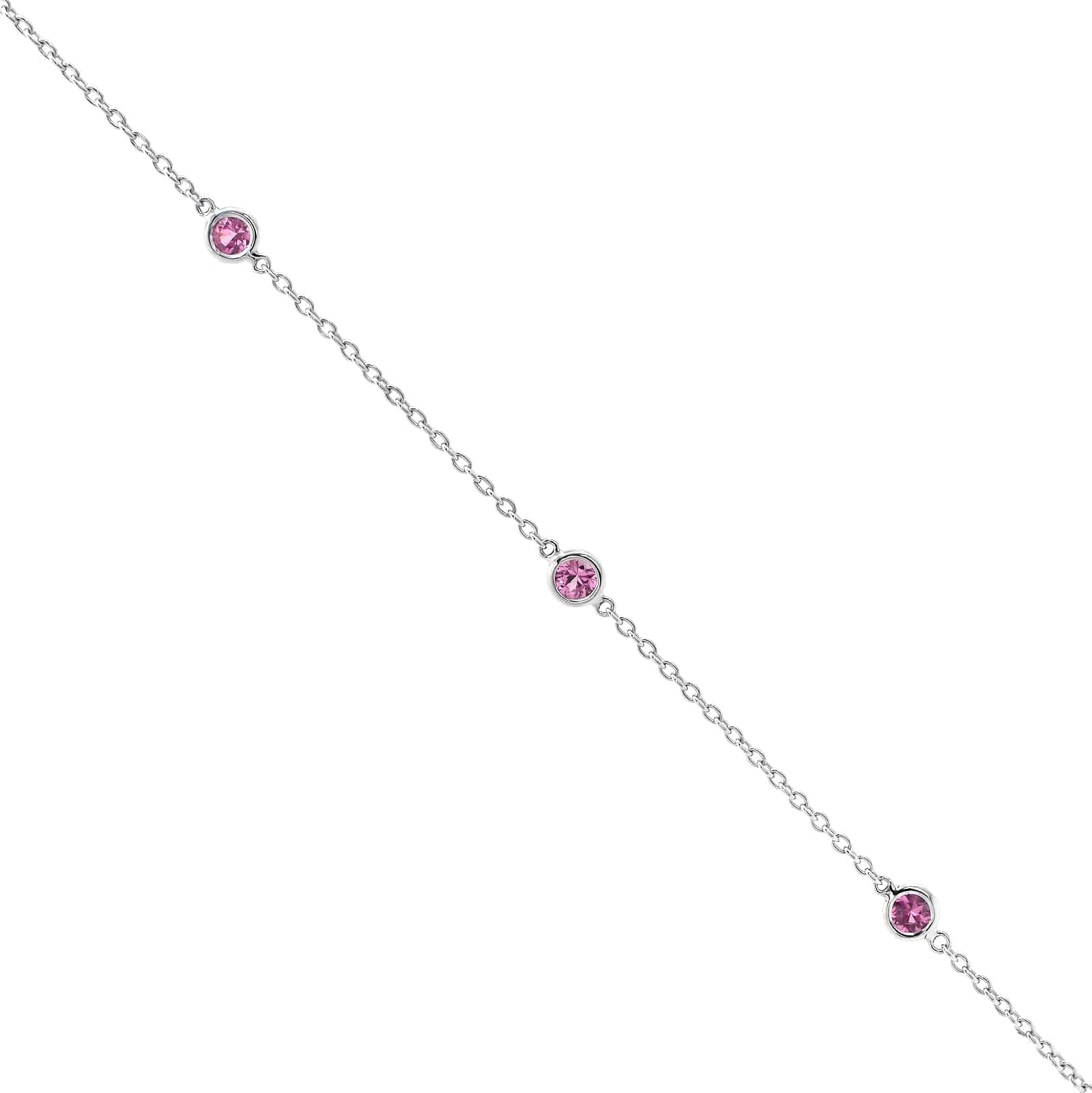18K White Gold Bezel Set Pink Sapphire Bracelet