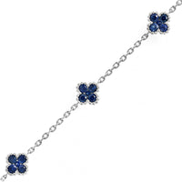 14K White Gold 5 Station Blue Sapphire Quatrefoil Motif Bracelet