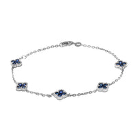 14K White Gold 5 Station Blue Sapphire Quatrefoil Motif Bracelet
