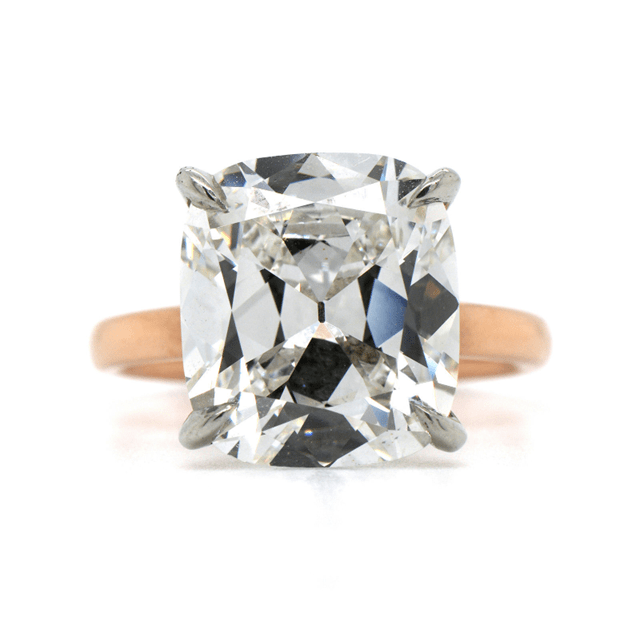 18K Rose Gold & Platinum Cathedral Mounted Cushion Diamond Engagement Ring
