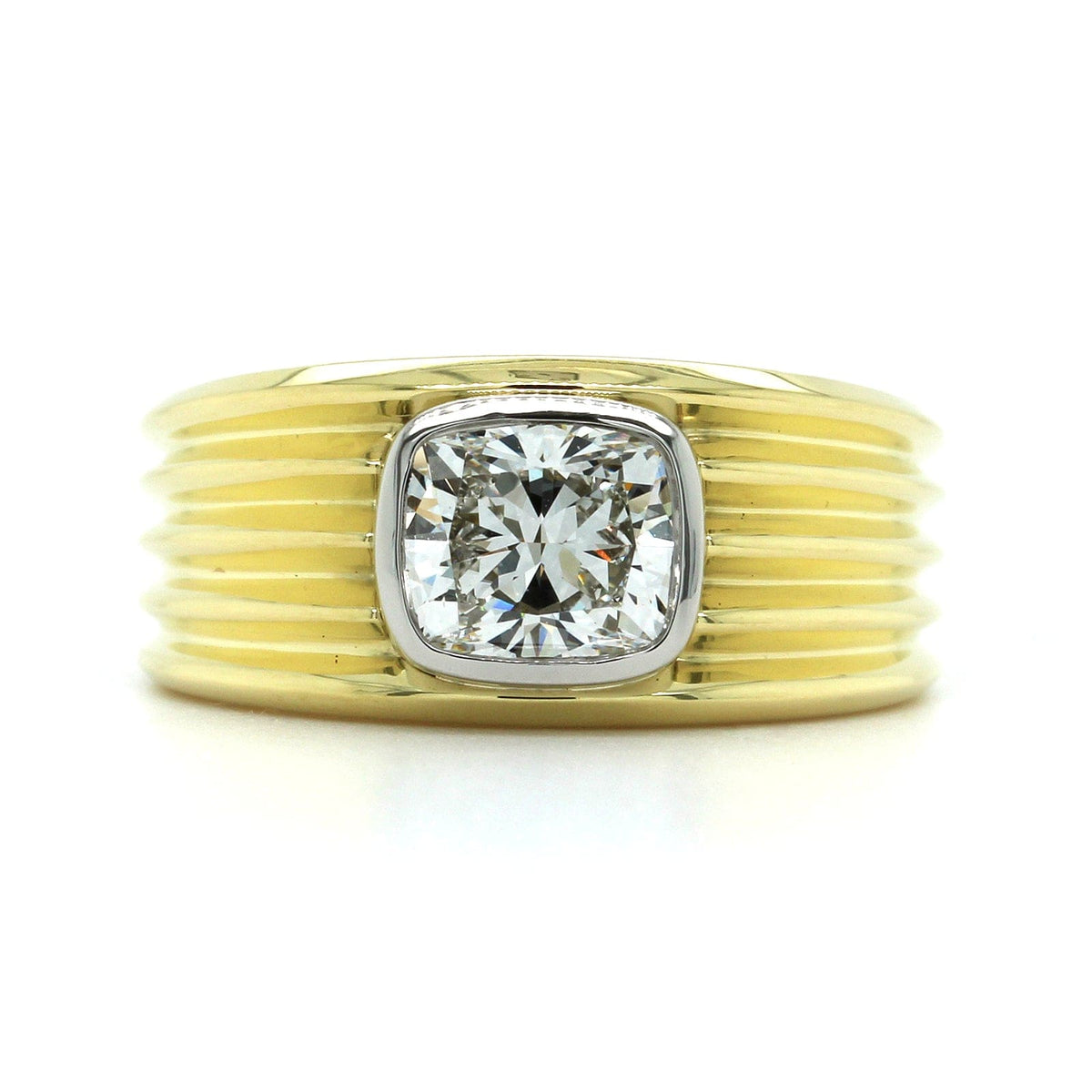 18K Yellow Gold Bezel Set Cushion Diamond Engagement Ring