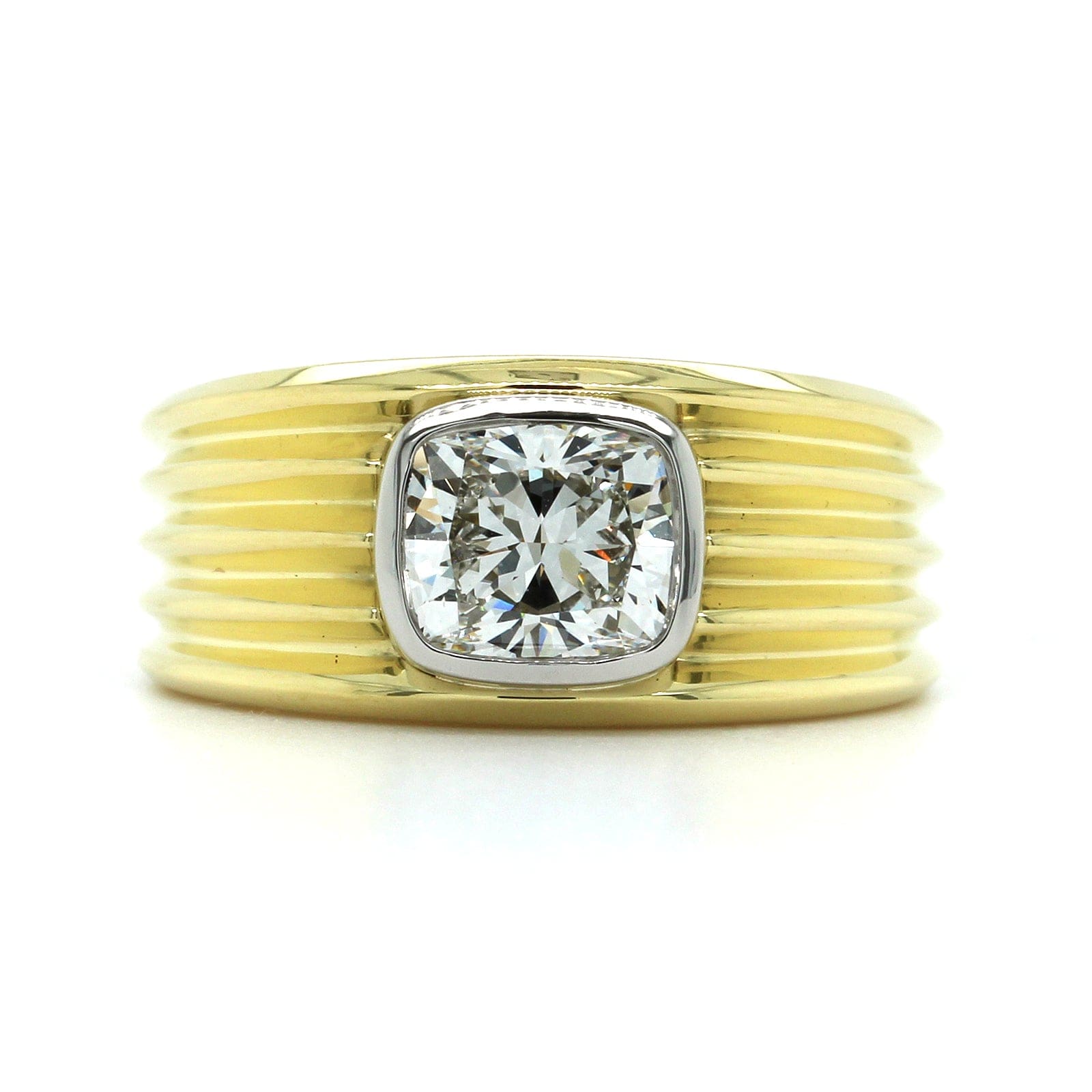 18K Yellow Gold Bezel Set Cushion Diamond Engagement Ring