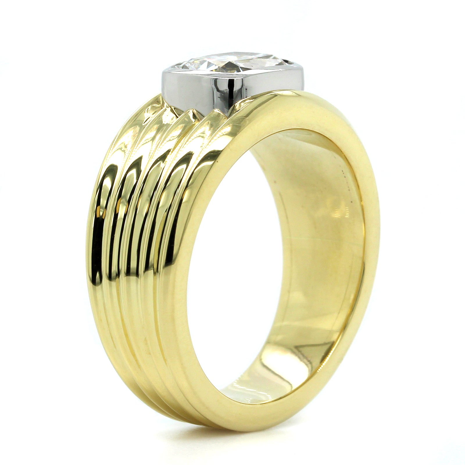 18K Yellow Gold Bezel Set Cushion Diamond Engagement Ring