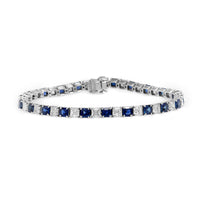 Platinum Asscher Cut Sapphire and Diamond Tennis Bracelet
