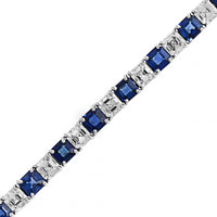 Platinum Asscher Cut Sapphire and Diamond Tennis Bracelet