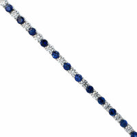18K White Gold Four Prong Round Diamond and Blue Sapphire Tennis Bracelet
