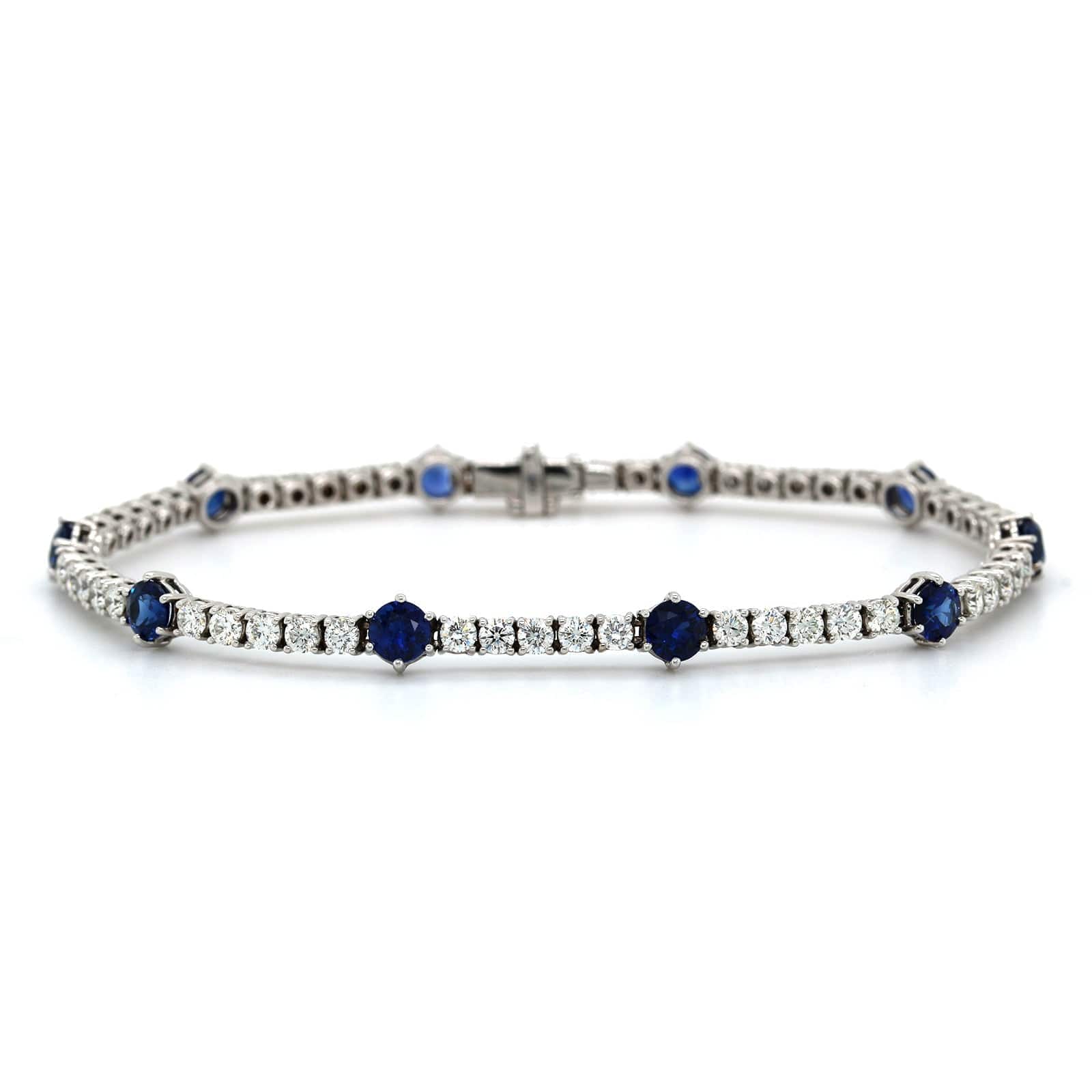 18K White Gold Sapphire and Diamond Tennis Bracelet