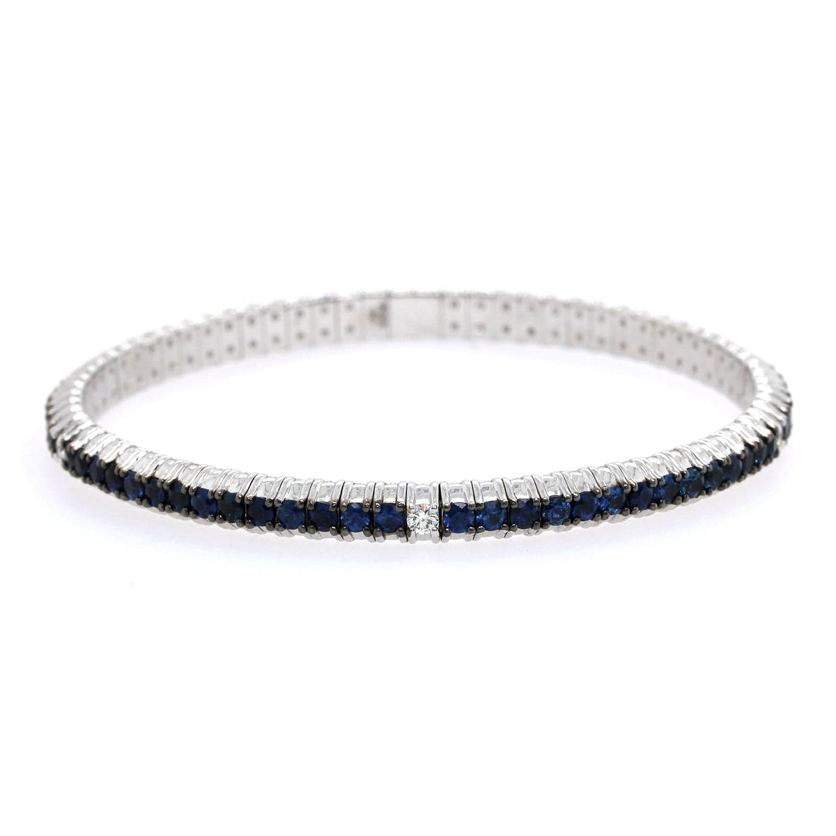 Zydo 18K White Gold Sapphire Diamond Stretch Bracelet