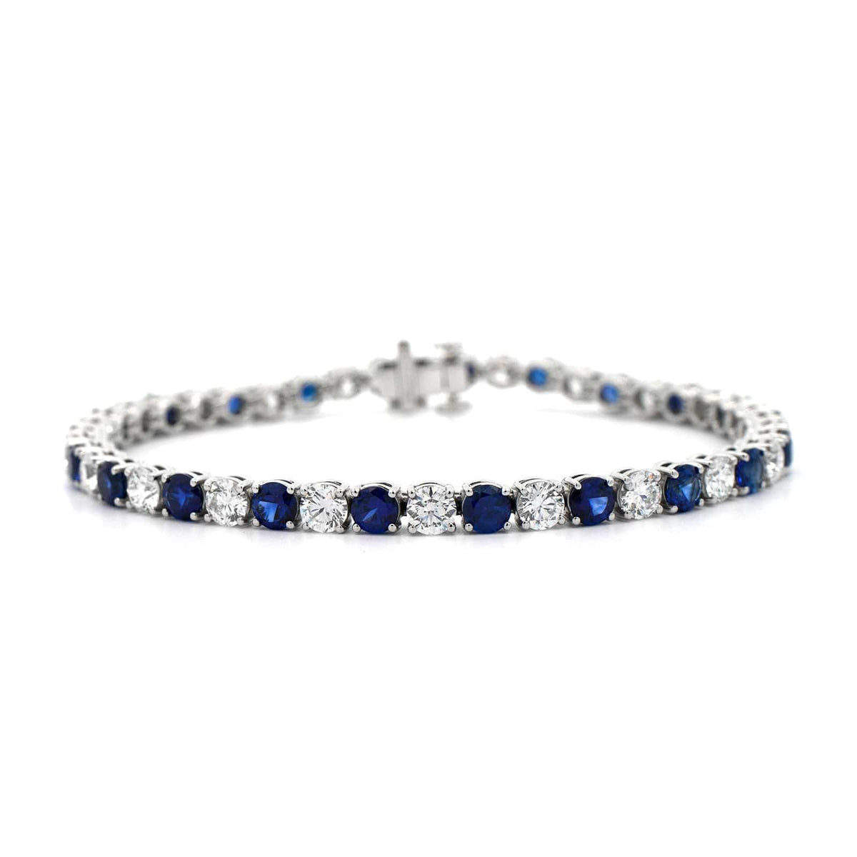 Platinum Alternating Sapphire and Diamond Tennis Bracelet