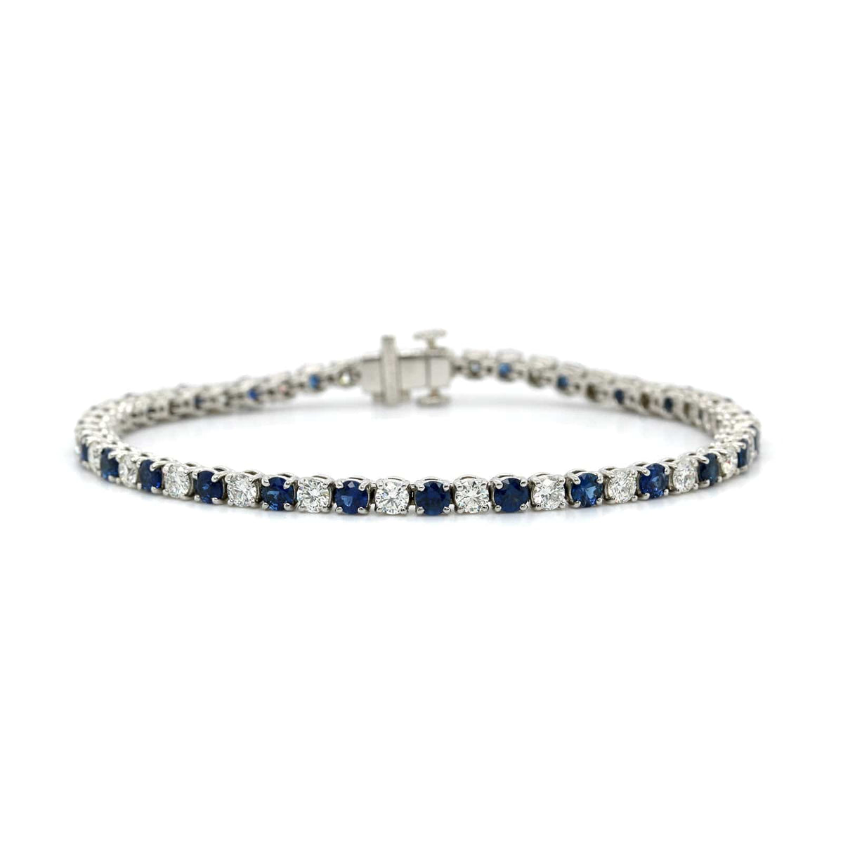 Platinum Alternating Sapphire and Diamond Tennis Bracelet