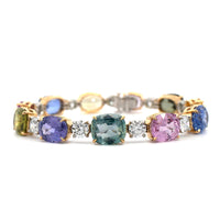 18K Yellow Gold Multi Color Oval Sapphire and Diamond Bracelet