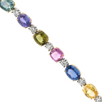 18K Yellow Gold Multi Color Oval Sapphire and Diamond Bracelet