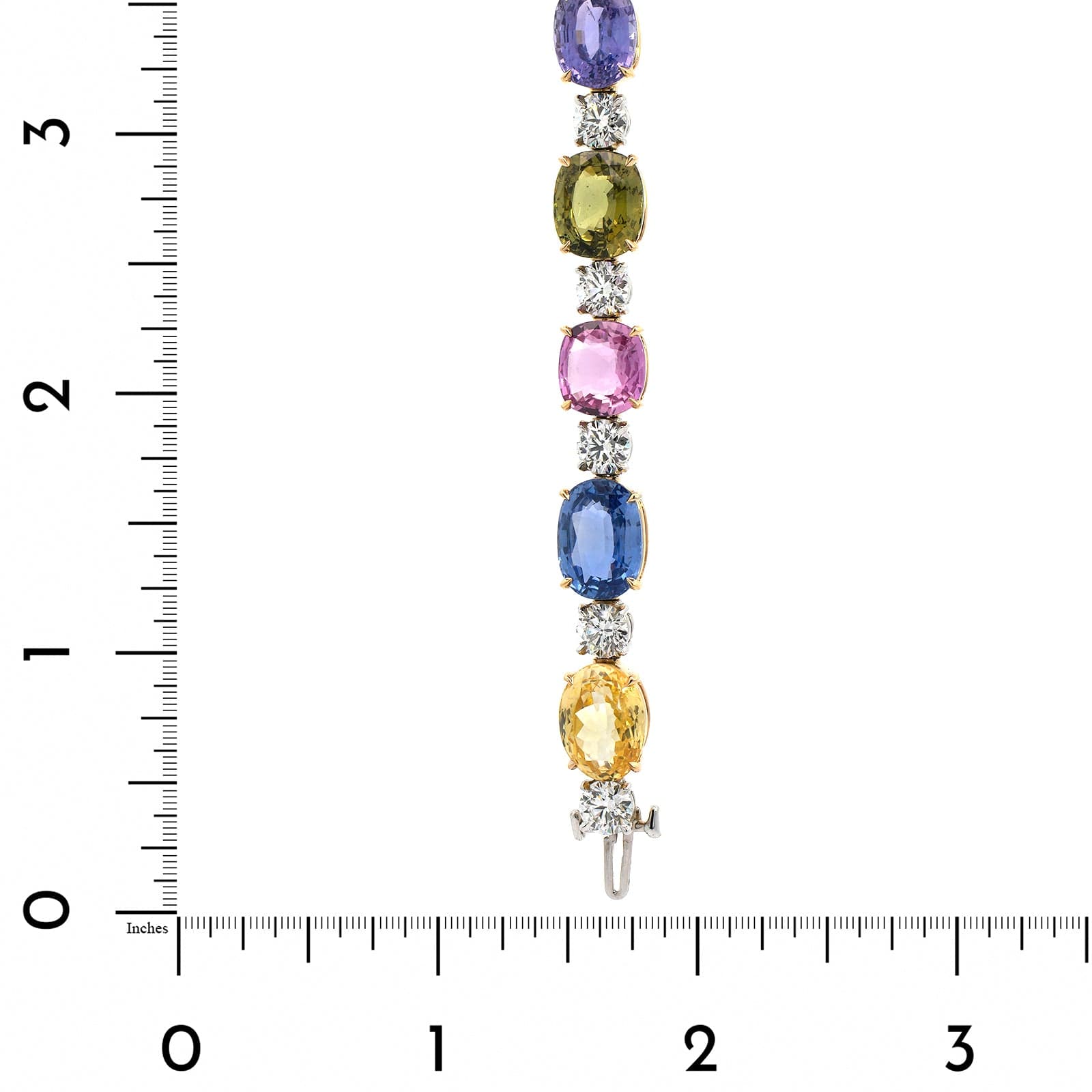 18K Yellow Gold Multi Color Oval Sapphire and Diamond Bracelet
