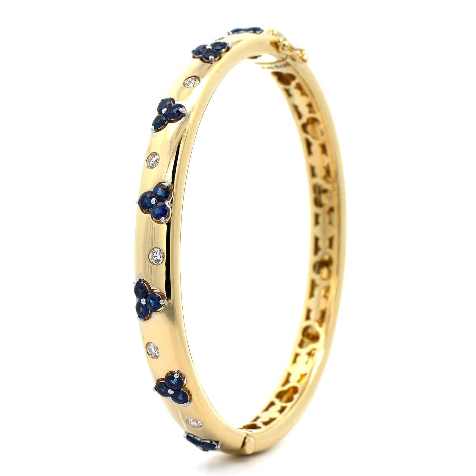 18K Yellow Gold Sapphire and Diamond Bangle Bracelet
