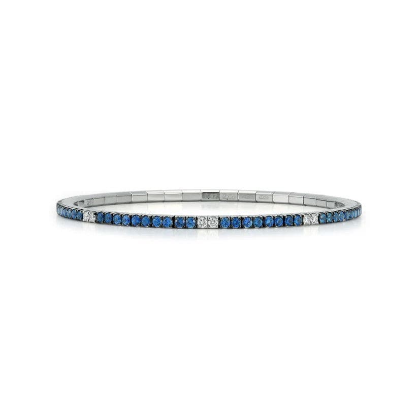 18K White Gold Blue Sapphire and Diamond Stretch Bracelet