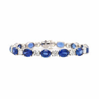Platinum Oval Blue Sapphire and Round Diamond Bracelet