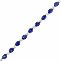 Platinum Oval Blue Sapphire and Round Diamond Bracelet