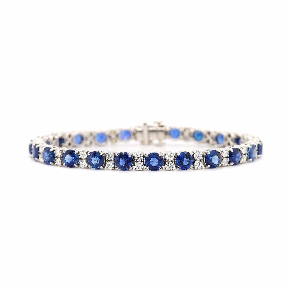 Platinum Round Sapphire and Diamond Tennis Bracelet