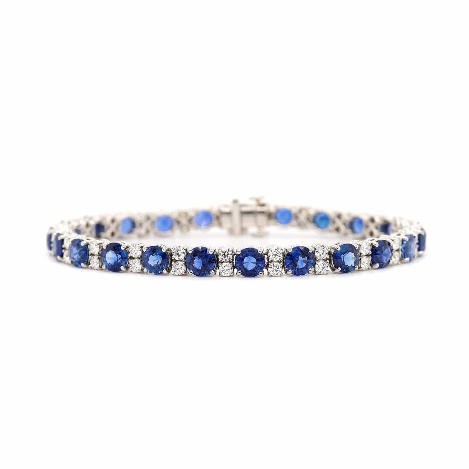 Platinum Round Sapphire and Diamond Tennis Bracelet